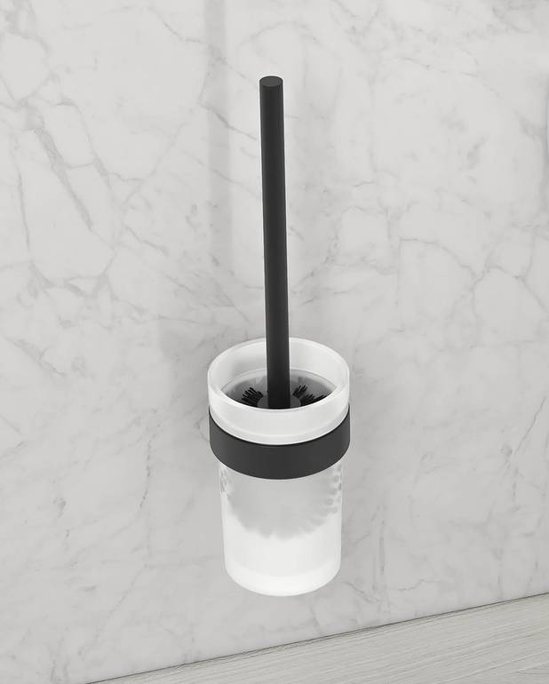Toalettbørste inkl. -holder, kvadratisk - Eksklusive design med rette linjer og avrundede hjørner
Kan skrus fast eller limes
Laget i messing