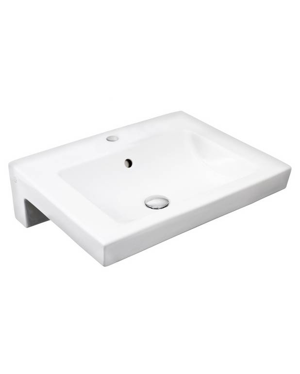 Håndvask Artic 4550 - til bolt-/konsolmontering 55 cm - Fremstillet i hygiejnisk, holdbart og tætsintret sanitetsporcelæn
Design med lige linjer og rette vinkler
Helt skjulte konsoller giver en flot montering