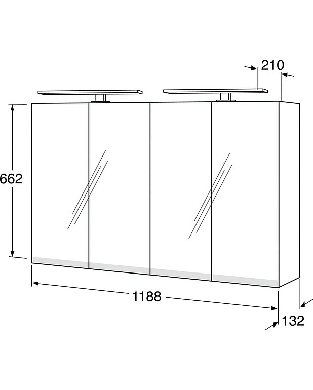 Bathroom mirror cabinet Artic - 120 cm - Integrated outlet inside the cabinet
LED-lighting above and beneath the cabinet
Manufactured in moisture resistant materials