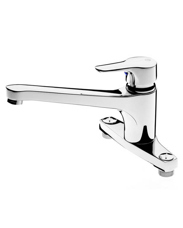 Kitchen mixer - Nautic- low cast spout - Energy class B, saves energy and water 
Adjustable comfort flow and comfort temperature
Pivoting spout 110°