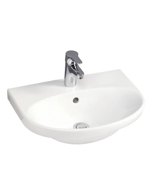 Håndvask Nautic 5550 - til bolt-/konsolmontering 50 cm - Rengøringsvenligt og minimalistisk design
Ellipseformet bassin og god afsætningsplads
Til montering med bolte eller konsol