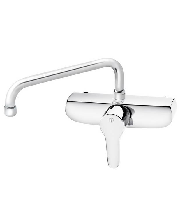 Bathroom sink faucet Nautic - wall mounted - Energy class B, saves energy and water 
Adjustable comfort flow and comfort temperature
Pivoting spout