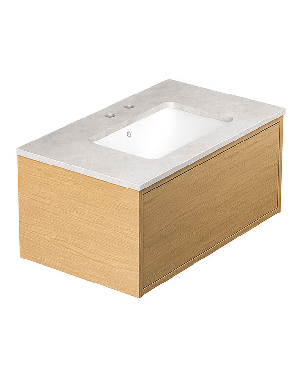 Ducentic Vanity 80cm, Light oak - Created for the 200 year anniversary of Gustavsberg, celebrating the heritage of caftsmanship and design
Spacious drawer interior without the need for a cut-out for the water trap, creating more space for storage
Soft-closing drawer with full extension provide a complete overview of all things