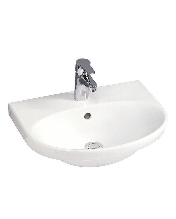 Pesuallas Nautic 5550 - 50cm, pultti- tai kannakekiinnitys - Helposti puhdistettava ja minimalistinen muotoilu
Soikiomainen allas ja tilavat laskutasot
Pultti- tai kannakekiinnitys