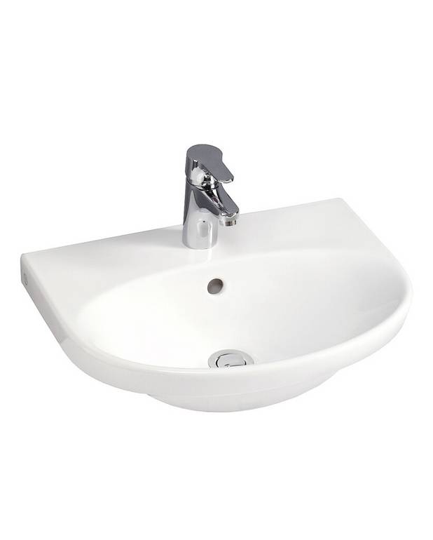 Small bathroom sink Nautic 5550 - for bolt/bracket mounting 50 cm - Easy-to-clean and minimalist design
Elliptical sink with generous counter spaces
Ceramicplus: fast & environmentally friendly cleaning