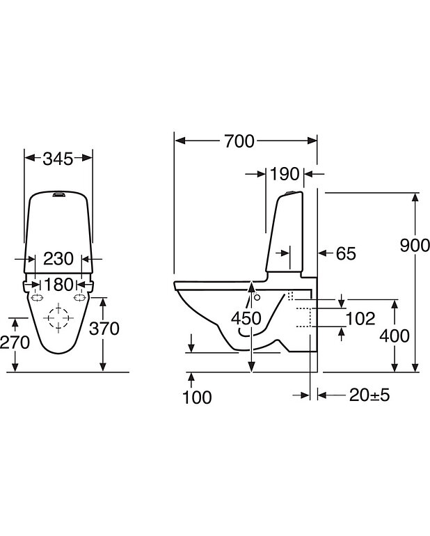 Seinä-WC Nautic 1522 - huuhtelusäiliöllä, Hygienic Flush. - Helposti puhdistettava ja minimalistinen muotoilu
Tilaa seinän ja säiliön välissä helpottamaan puhtaanapitoa
Avoimella huuhtelukauluksella helpottamaan puhtaanapitoa