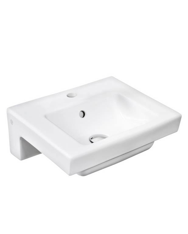 Small bathroom sink Artic 4450 - for bolt/bracket mounting 45 cm - Design with straight lines at right angles
Small model, suitable for tight spaces
Fully concealed brackets for clean-looking installation