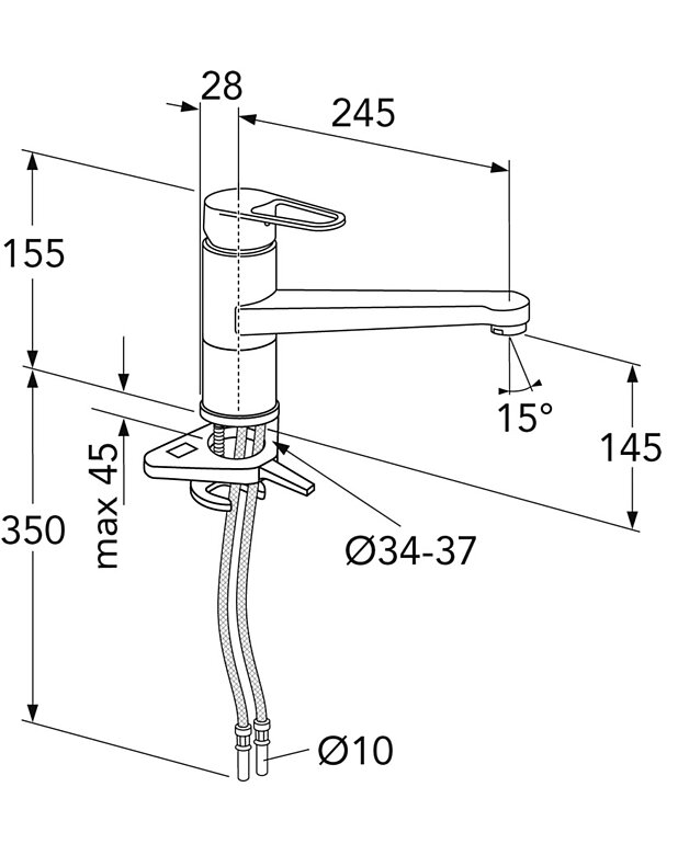 Kitchen mixer New Nautic - low Spout - Contains less than 0.1% lead 
Energy class A
Cold-start, only cold water when the lever is in straight forward position