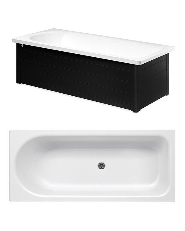 Bathtub with front panel, Combi – 1600 x 700 - Made of titanium steel and enamel, an extremely durable combination