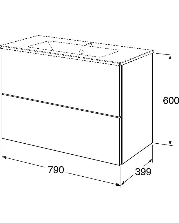 Allaskaappi Graphic Base - 80 cm - Kapea syvyydeltään - sopii hyvin myös pieniin kylpyhuoneisiin
Pehmeästi sulkeutuvat vetolaatikot
Materiaali: kosteutta kestävä lastulevy, luokiteltu kylpyhuoneille