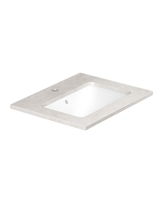 Ducentic stone worktop 60cm - Worktop in compact stone with undermounted basin i ceramic
Basin made of hygienic, durable, and densely sintered sanitary ware
Less visible placement of overflow drain in the front