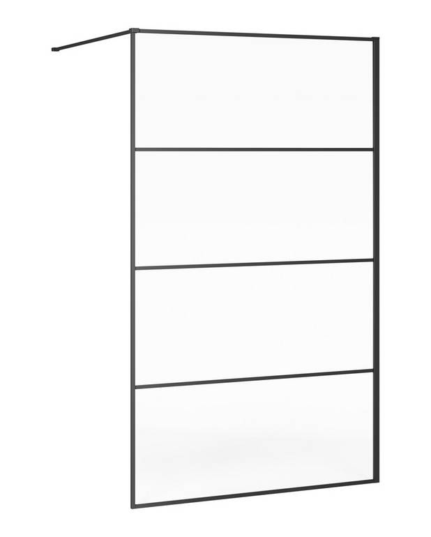 SQUARE Shower wall - Black matte anodized aluminium with all visible details in black
Frames on the outside of the glass to avoid dirt build up
Available in sizes up to 140 cm