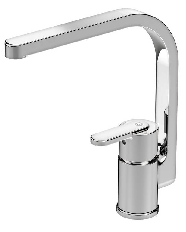 Kitchen mixer Nordic Plus - high spout - Adjustable max temperature for safer scalding protection
High spout for easy rinsing of pots and buckets
Pivoting spout 110° standard or 60°
