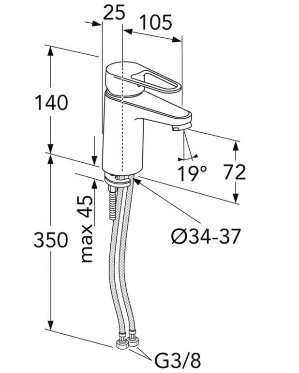 Washbasin mixer New Nautic - Energy class A
Cold-start, only cold water when the lever is in straight forward position 
Soft move, technology for smooth and precise handling