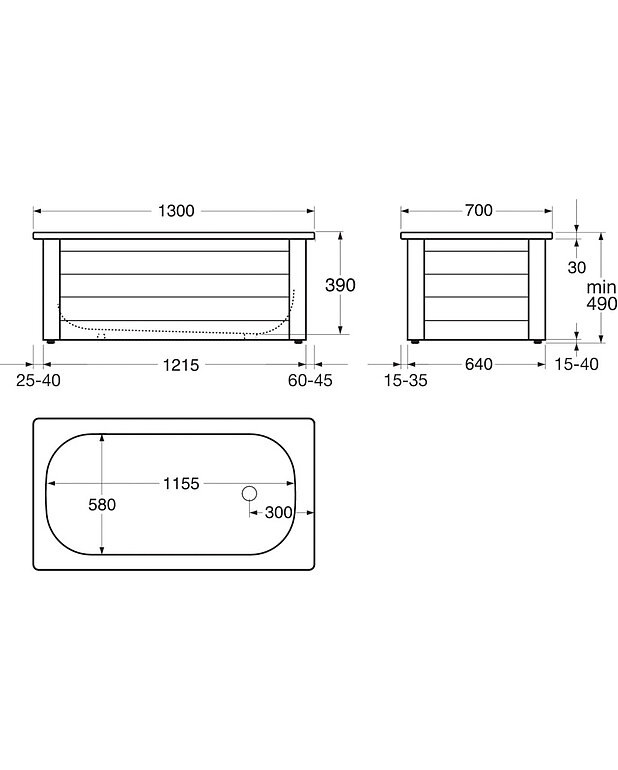 Bathtub without panels Standard - 1300x700 - Premium quality titanium alloy steel
Compatible with front frame