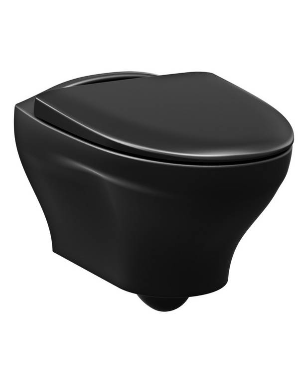 Vägghängd toalett Estetic 8330 - Hygienic Flush - En matt svart nyans som passar med våra mattsvarta badrumdsprodukter
Hygienic Flush: öppen spolkant för enklare rengöring
Suprafix: dolt väggfäste för snyggare montage