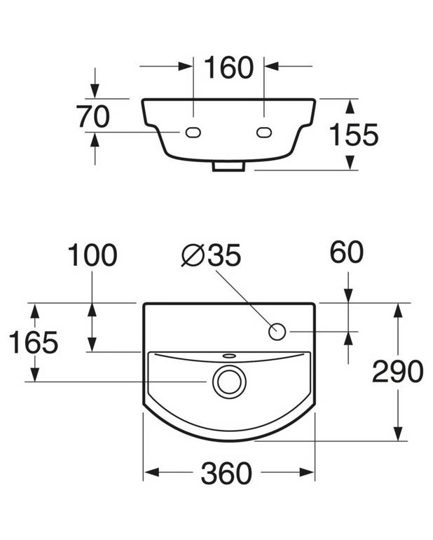 Small bathroom sink Logic 5393 - for bolt mounting 36 cm - Small model, suitable for tight spaces
Ceramicplus: fast & environmentally friendly cleaning
For bolt mounting