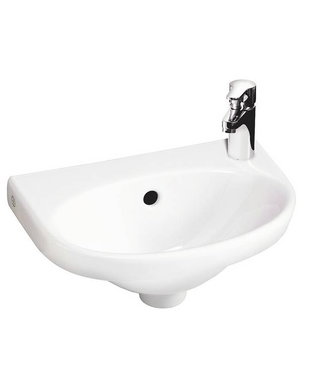 Small bathroom sink Nautic 5540 - for bolt mounting 40 cm - Easy-to-clean and minimalist design
Small model, suitable for tight spaces
Ceramicplus: fast & environmentally friendly cleaning