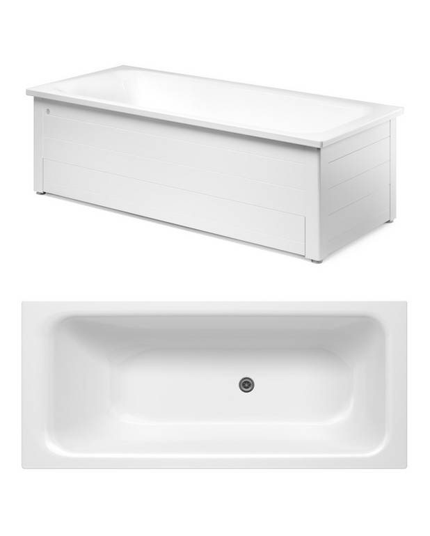 Badekar med front Kombi – 1600 × 700 - Produsert i emaljert titanstål – en ekstremt slitesterk kombinasjon
Med god plass til å dusje stående
Lavt innsteg for å komme seg enkelt inn og ut av badekaret