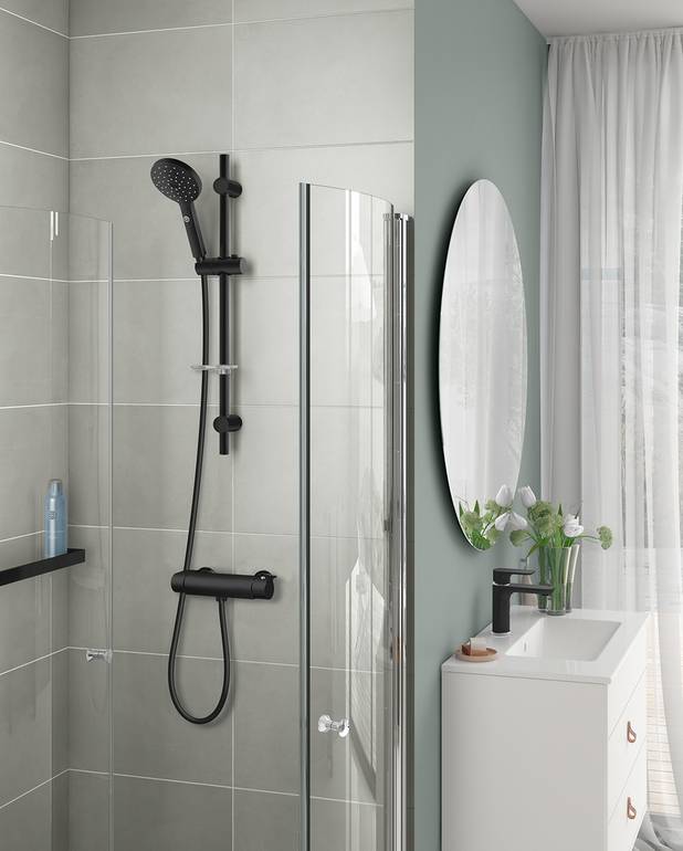 Shower faucet Estetic - thermostat - Safe Touch reduces the heat on the front of the faucet
Maintains even water temperature
Available in chrome, matte black and matte white