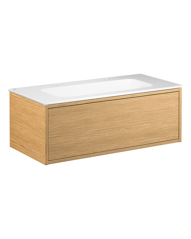 Kommod Ducentic Ljus ek - 100 cm - Skapad för Gustavsbergs 200-årsjubileum och hyllar arvet av hantverk och design
Rymligt lådutrymme utan behov av urtag för vattenlåset, vilket ger mer plats för förvaring
Mjukstängande låda med full utdrag ger en komplett överblick över innehållet