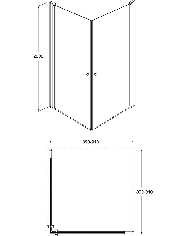Square shower door corner set - Reversible for right/left-hand installation
Pre-fitted door profiles for quick and simple installation
Matte black profiles and door handles