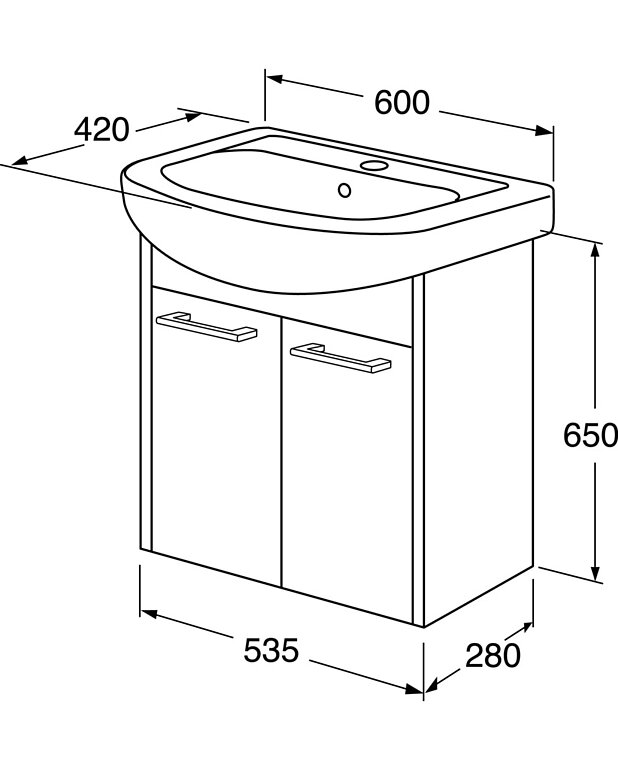 Nordic3 servantskap, 60 cm - Komplett møbelpakke med skap og servant
Dører med Soft Close for myklukking
Åpning i skapet for avløp mot gulv
