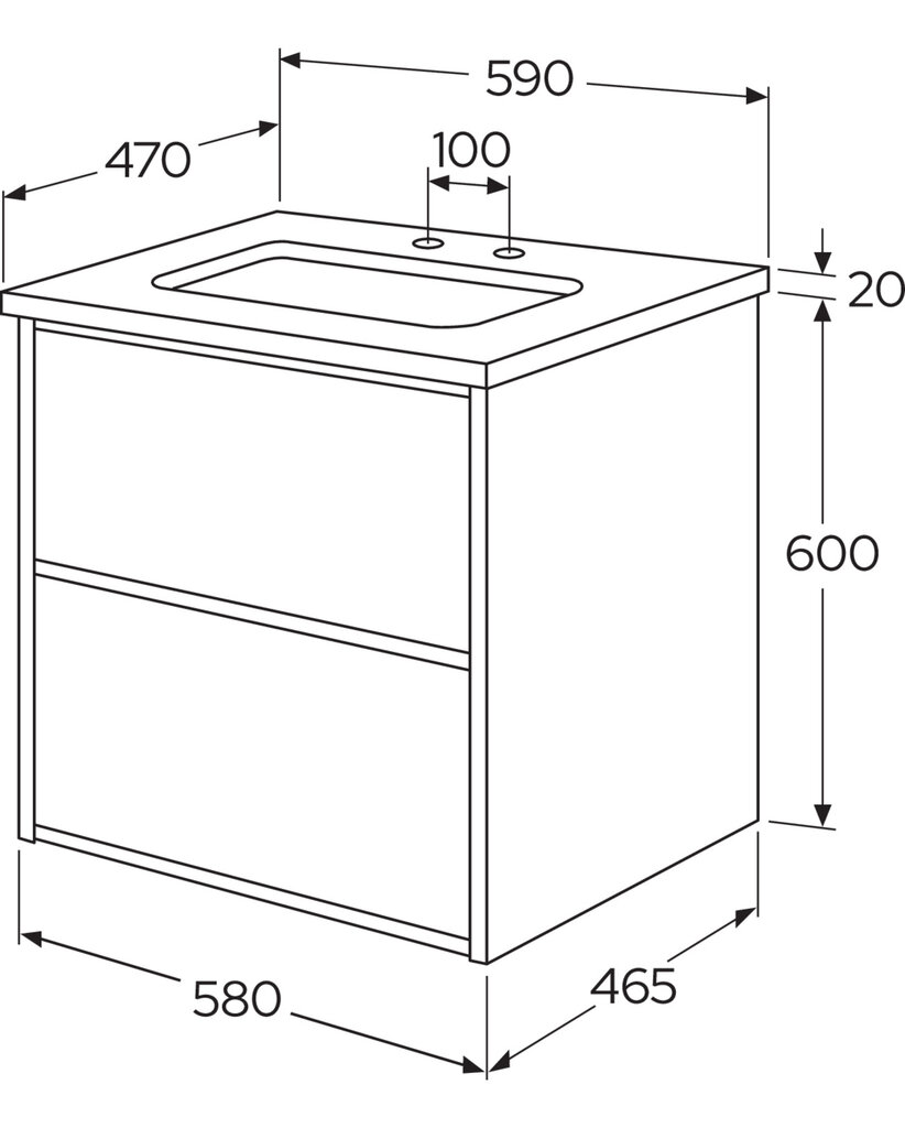 Ducentic Vanity 60cm, 2 drawers Light oak, Stone worktop with 1 basin,  Beige stone, for 1 double hole tap - Gustavsberg