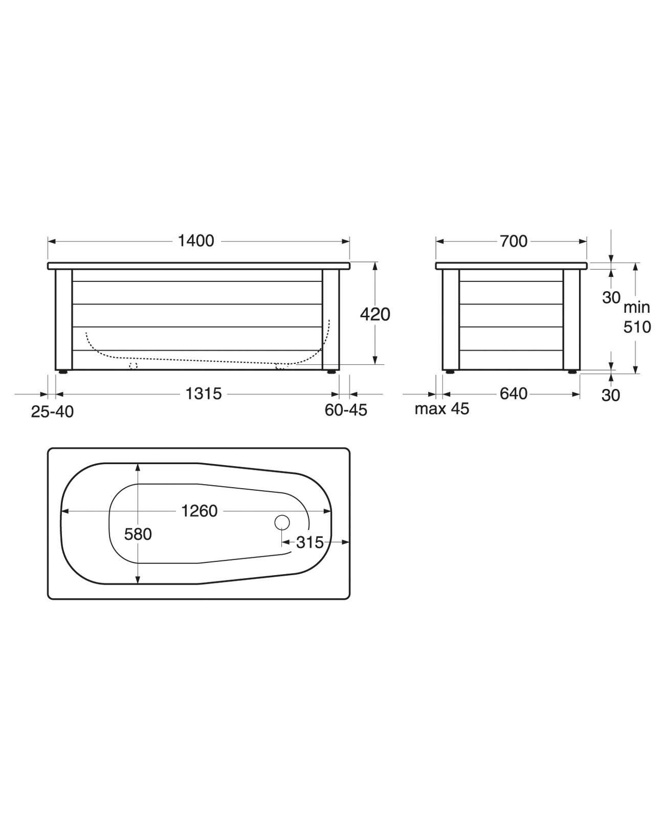 Bathtub with panels Standard 1400x700 With full panel, white