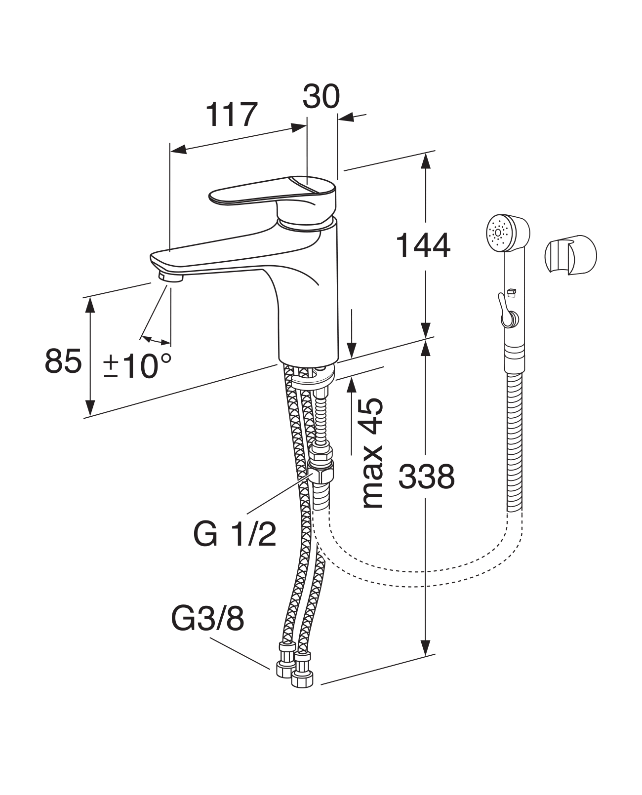 Смеситель для ванной Metic С боковой лейкой и настенным держателем ...