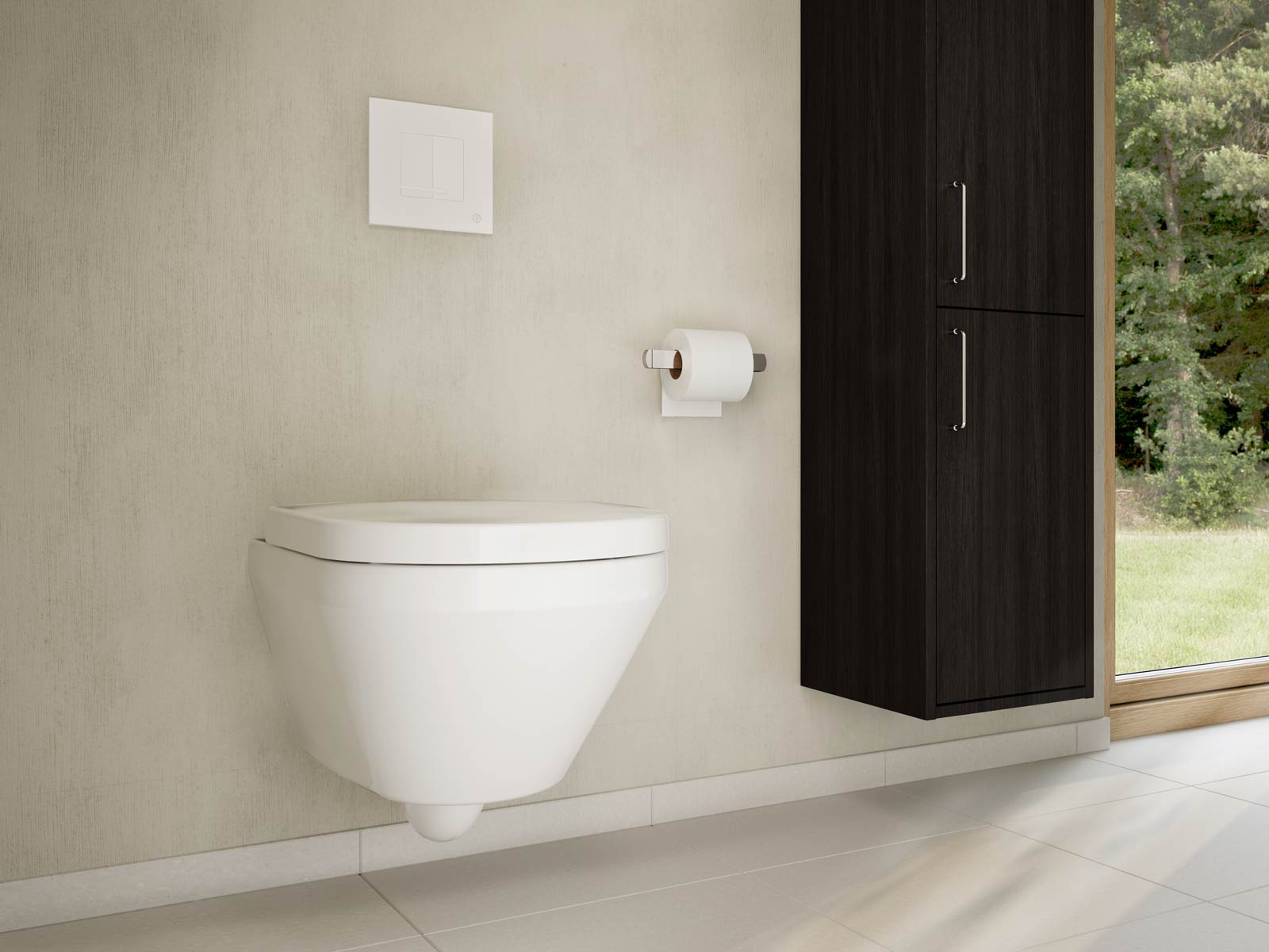 Vit vägghängd Graphictoalett med HygienicTwist