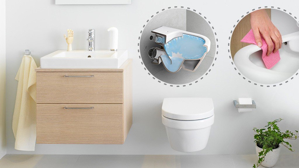 Toalett med Hygenic Flush teknik och öppen spolkant.